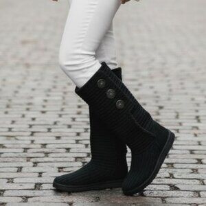 UGG Australia Classic Cardy Knit Boot Black Sz 6 Foldover Tall 5819 Discontinued